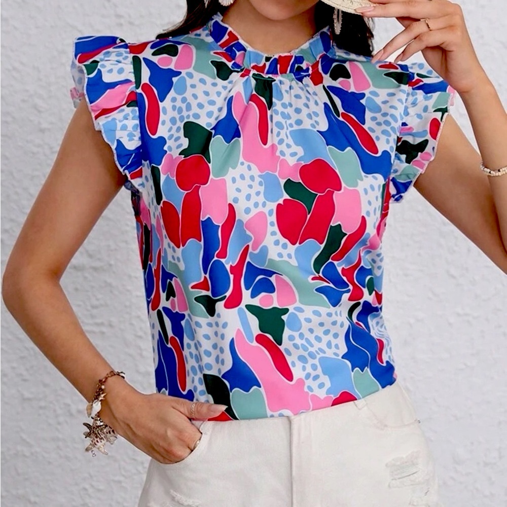 NWT Emory Rose Print Ruffle Blouse Size M